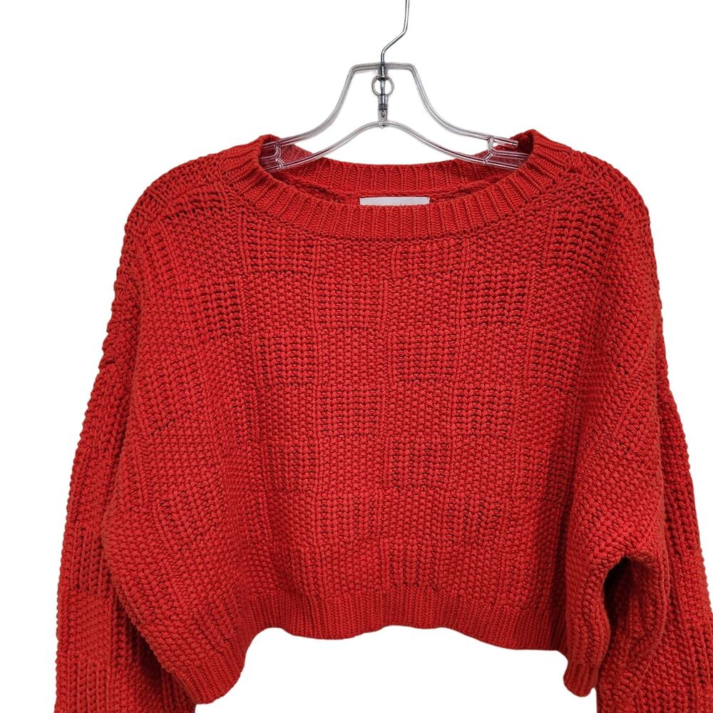 Willow & Wind Cropped Sweater Crew Neck Long Sleeve Cable Knit Red Size Large - Picture 4 of 6